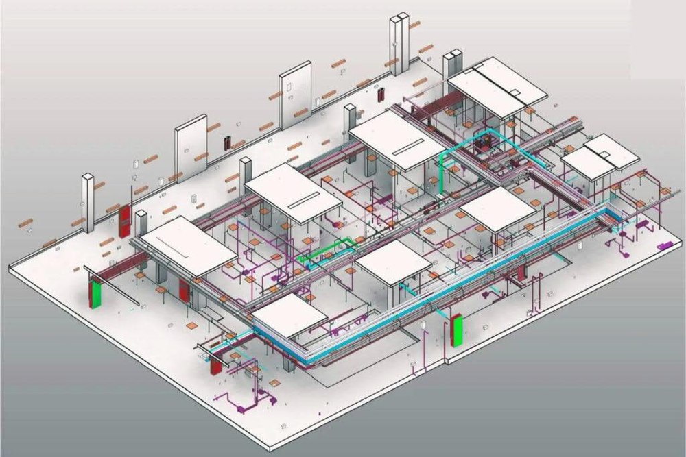 Commercial electrical BIM model showing containment and risers